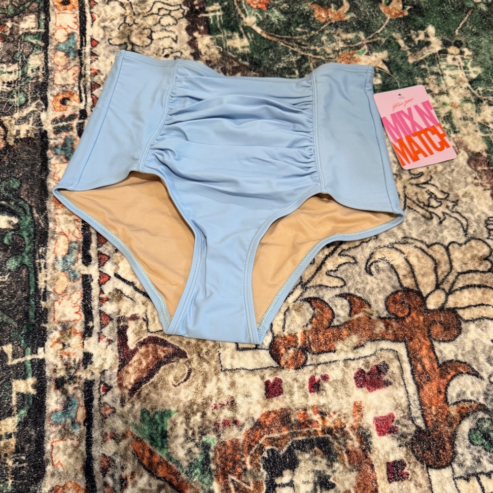 Women’s Kortni Jeane ruched front high waisted bottoms, misty blue xs nwt